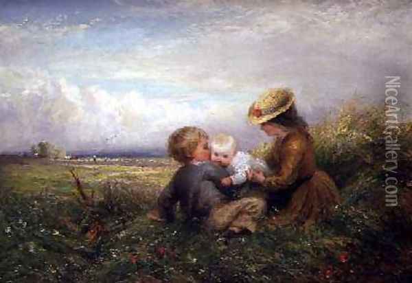 Children in a Field 1875 Oil Painting - Charles James Lewis