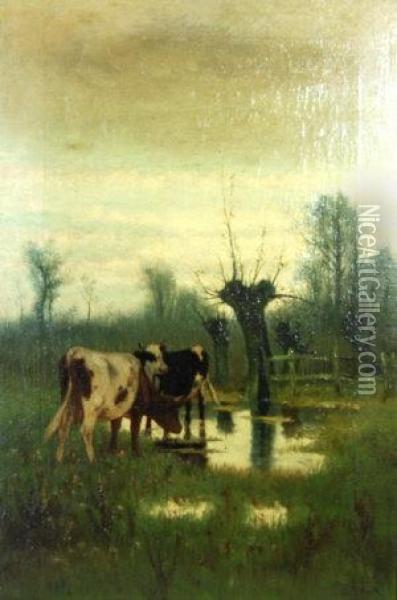 Cattle Grazing In A Water Meadow Oil Painting - William Frederick Hulk