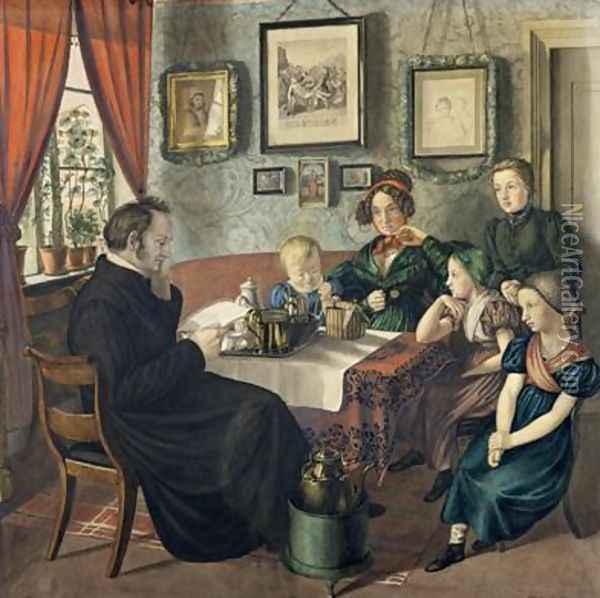Pastor Johann Wilhelm Rautenberg and his Family 1833 Oil Painting - Carl Julius Milde