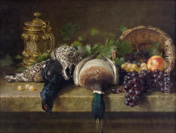 Metsastyssaalisasetelma. Oil Painting - Alfred Alexandrovich Girv