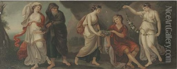 Telemachus And Mentor In Calypso's Grotto Oil Painting - Angelika Kauffmann
