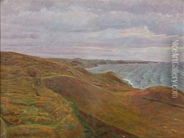 Coastal Scene With Purple Sky Oil Painting - Niels Larsen Stevns
