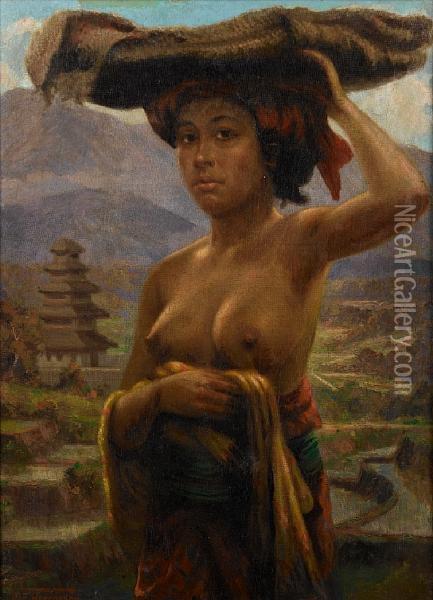 Balinese Woman Oil Painting - A E Herrmann
