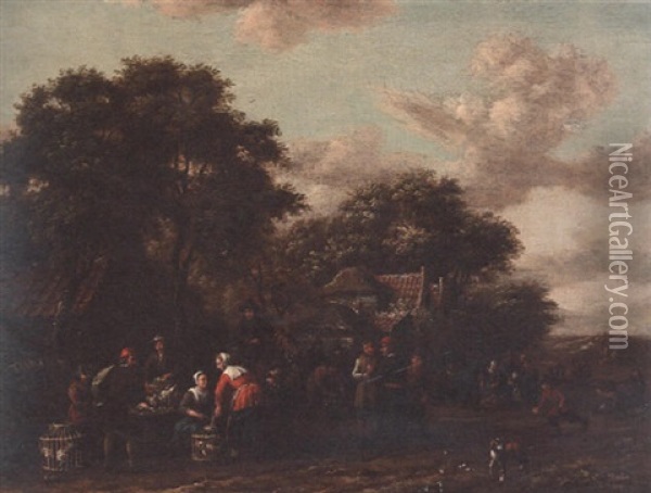 A Poultry Market In A Village Street Oil Painting - Barend Gael