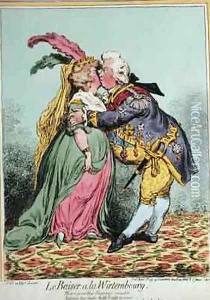 Le Baiser a la Wirtembourg Oil Painting - James Gillray