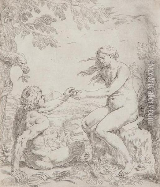 Adam And Eve Oil Painting - Simone Cantarini Il Pesarese