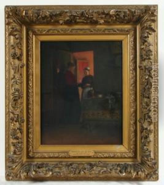 Interieur Mit Einer Hausdame Und Eintretender Dienstmagd Oil Painting - Etienne Tournes