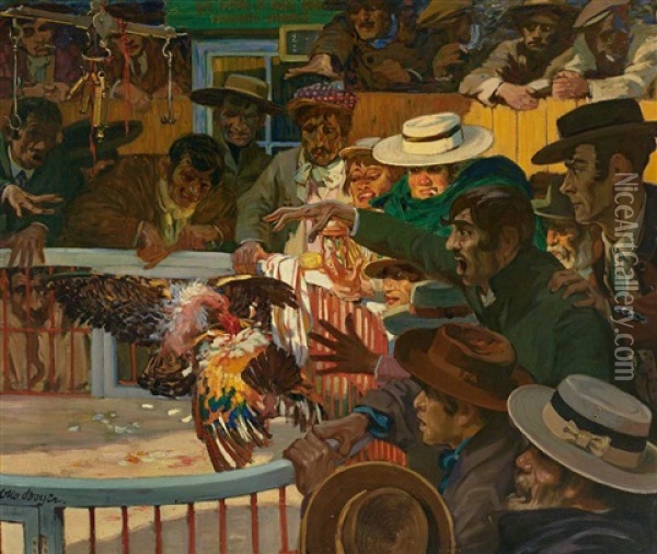 Hahnenkampf In Sevilla Oil Painting - Otto Boyer