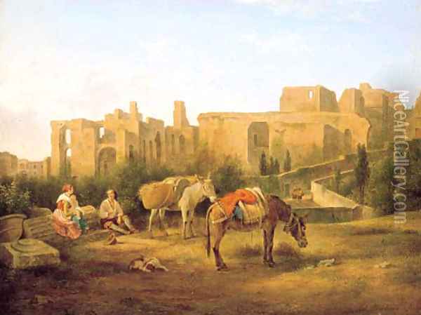Figures resting before ruins Oil Painting - Abraham Alexandre Teerlink