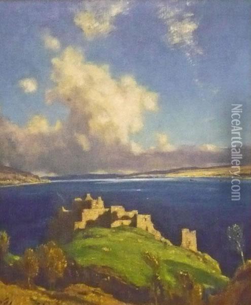 'castle Urquhart And Loch Ness Oil Painting - David Young Cameron