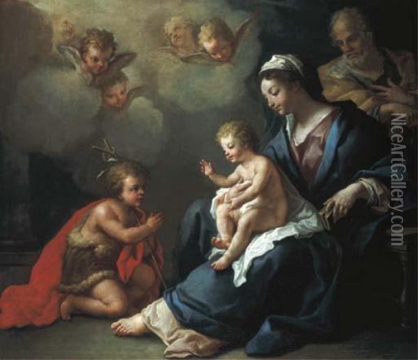 The Holy Family With The Infant Saint John The Baptist Andattendant Putti Oil Painting - Paolo di Matteis