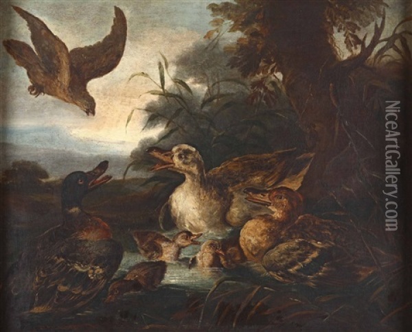 Coppia Di Paesaggi Con Animali Da Cortile Oil Painting - Giovanni (Crivellino) Crivelli