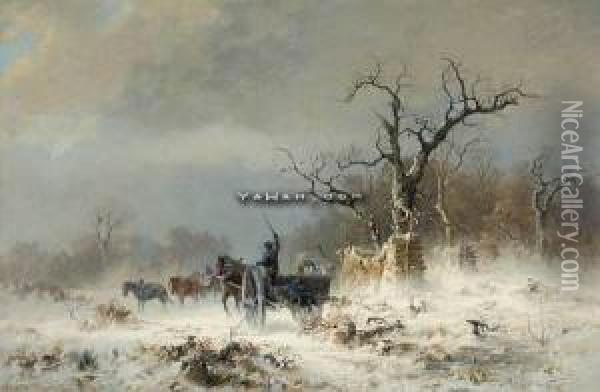 Vedkjorere I Vinterstorm Oil Painting - Ludwig Munthe