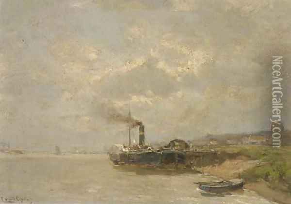 A paddle-steamer along a jetty Oil Painting - Louis Apol