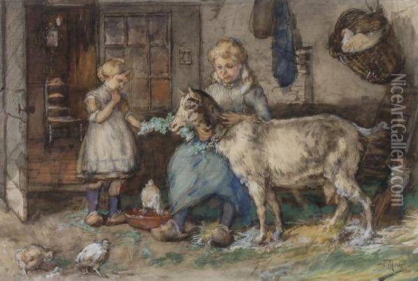 Feeding The Goat Oil Painting - Hendrik Horrix