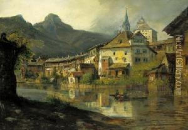 Veduta Della Citta E Del Castello Di Werdenberg Oil Painting - Carl Friedrich Seiffert