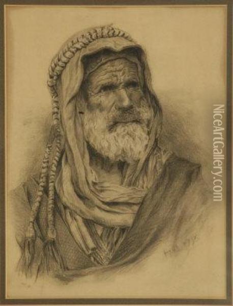 Arab Man, Portrait Head And Shoulders Oil Painting - John Miller, Sir Adye