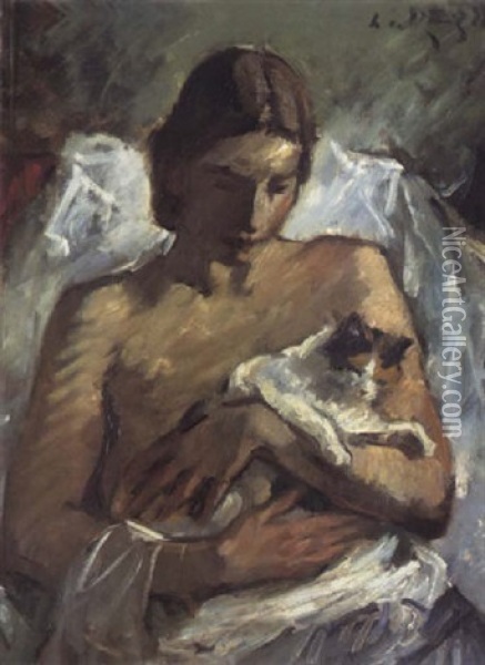 Junge Frau Mit Katze (anna Von Konig) Oil Painting - Leo von Koenig