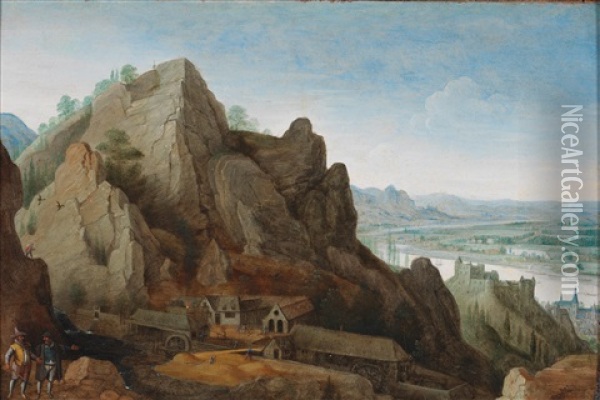 Mountainous Landscape With Figures In Front Of An Iron Foundry Oil Painting - Gillis van Valckenborch