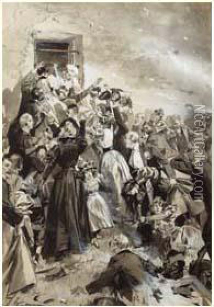 L'incendie Du Bazar De La Charite. Cinq Minutes Apres. Entre Le Mur Et La Fournaise... Circa 1897 Oil Painting - Frederic de Haenen
