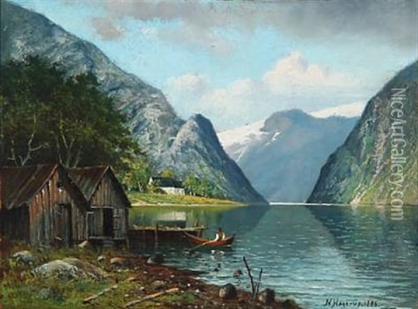 Summer Day At A Norwegian Fjord Oil Painting - Nels Hagerup