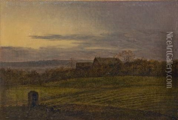 Blick Uber Abendliche Felder Auf Ein Gehoft Oil Painting - Carl Gustav Carus