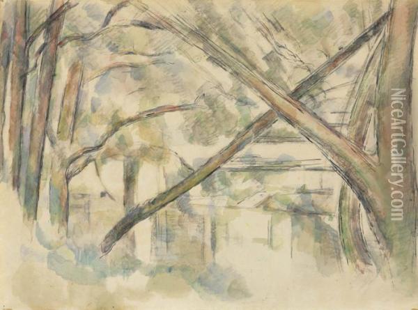 Cezanne Arbres Se Croisant Au Bord De L'eau Oil Painting - Paul Cezanne