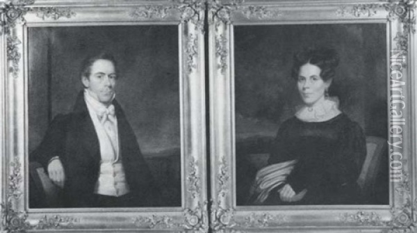 Samuel Brown (1791-1849)  Maria Crosby Brown (1796-1841), Seated Before Panoramic Views Oil Painting - Henry Inman