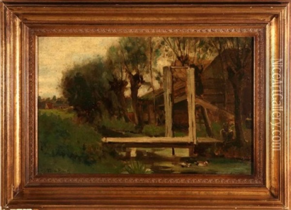 A View Of Bridge And Barn Oil Painting - Theophile De Bock