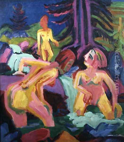 Three Bathers in a Stream Oil Painting - Ernst Ludwig Kirchner