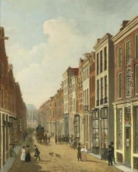 The Kalverstraat With The Nieuwe Kerk Beyond, Amsterdam Oil Painting - Hendrik Gerrit ten Cate