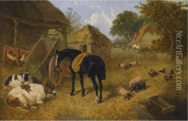 Livestock In A Farmyard Oil Painting - John Frederick Herring Snr