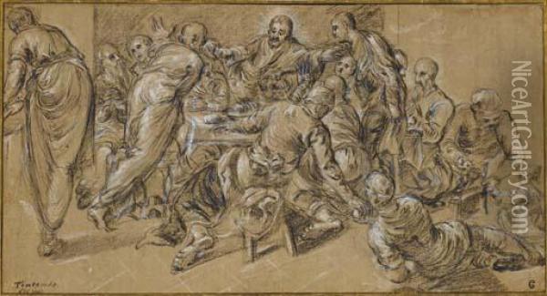 La Cene Oil Painting - Jacopo Robusti, II Tintoretto