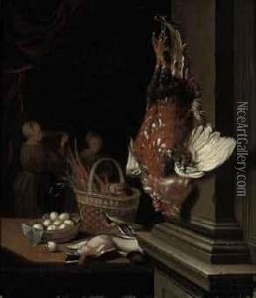A Dead Cockerel Hanging From A Nail Oil Painting - Pieter Cornelisz. van SLINGELANDT