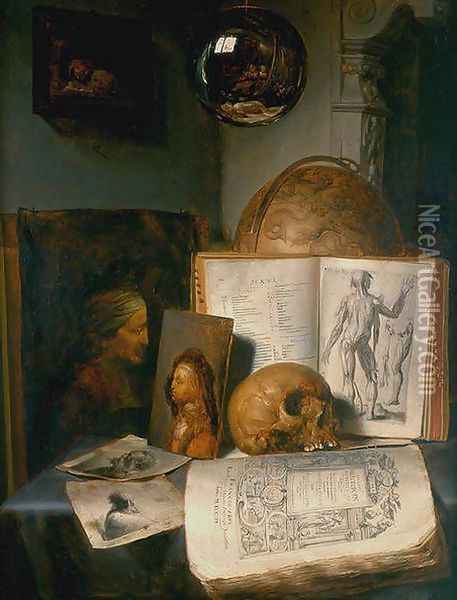 Vanitas Still-Life with a Skull 1635-40 Oil Painting - Simon Luttichuijs