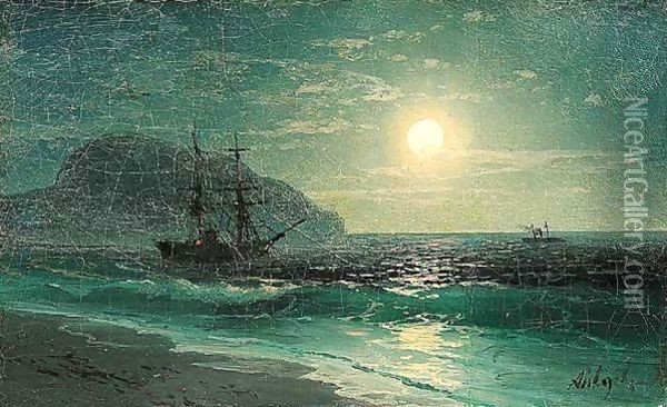Ships in the moonlight Oil Painting - Ivan Konstantinovich Aivazovsky