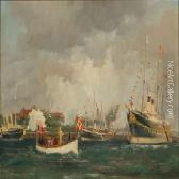 Scene Fromcopenhagen Harbour Oil Painting - Christian Benjamin Olsen