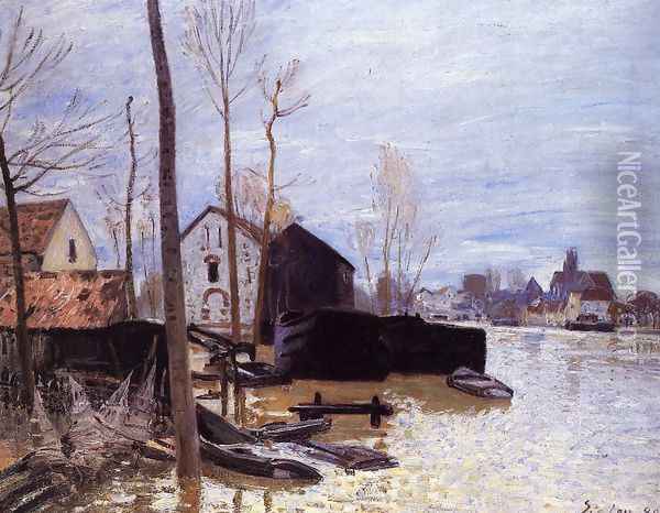 Flooding at Moret Oil Painting - Alfred Sisley