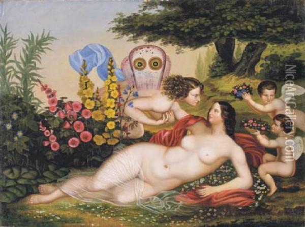 Venusz Es Amor, 1835 Vedettseg Alol Feloldva Oil Painting - Balint Kiss