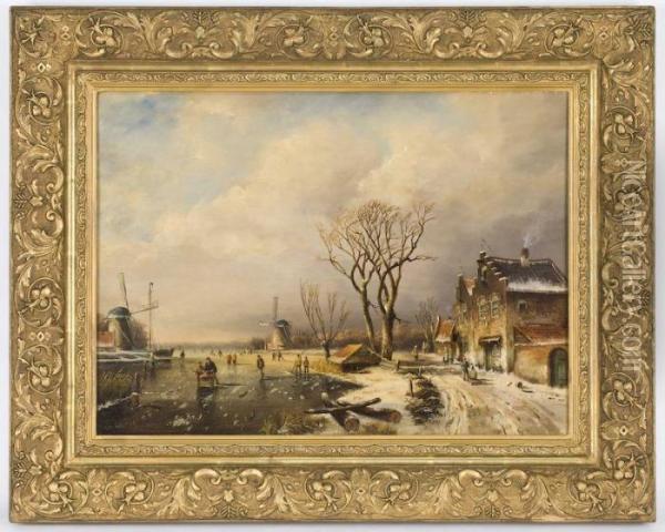 A Dutch Winter Landscape Oil Painting - Charles Henri Leickert