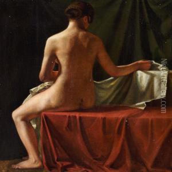 Seated Nude Seen Back Turned Oil Painting - Christoffer Wilhelm Eckersberg