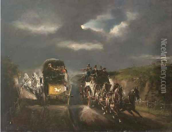 The London to York stage coaches Oil Painting - John Charles Maggs