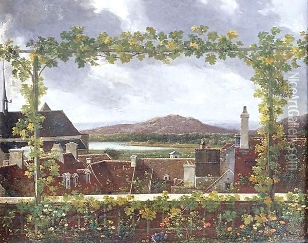 Landscape With A View Of Rooftops And Grapevine Oil Painting - Jean-Joseph-Xavier Bidauld