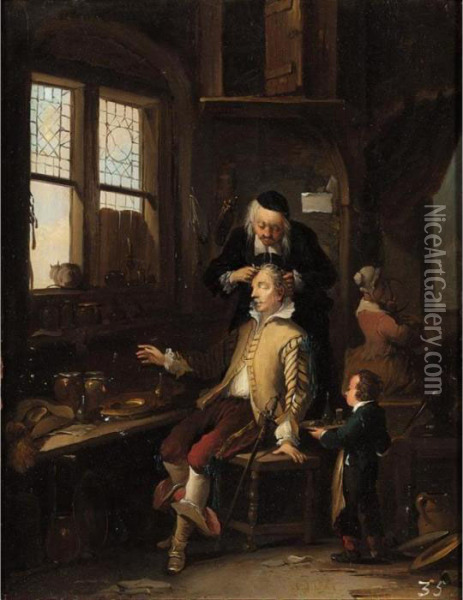 The Barber Shop Oil Painting - Thomas Wyck