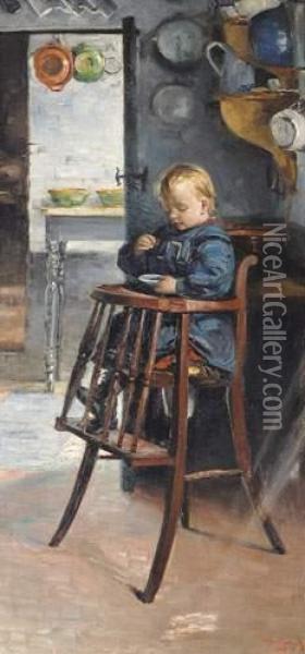Kindje In Kinderstoel (1905) Oil Painting - Guillaume Van Strydonck