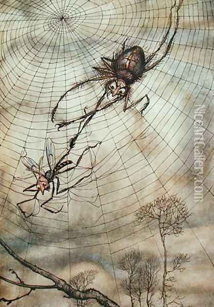 The Spider and the Fly, illustration from Aesops Fables, published by Heinemann, 1912 Oil Painting - Arthur Rackham
