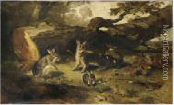 Famille De Lapins Dans Un Sous Bois Oil Painting - Philippe Rousseau