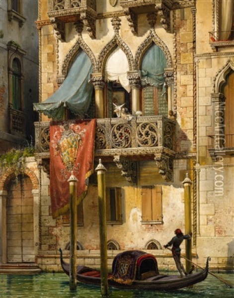 The Palazzo Contarini In Venice (the House Of Desdemona) Oil Painting - Friedrich Nerly