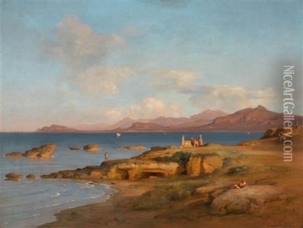 Italian Coastal Landscape Oil Painting - Bernhard Fries
