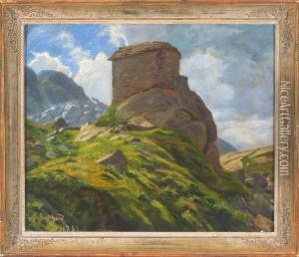 Blick Auf Eine Kleine Kapelle Im Hochgebirge Oil Painting - Fritz Von Wille